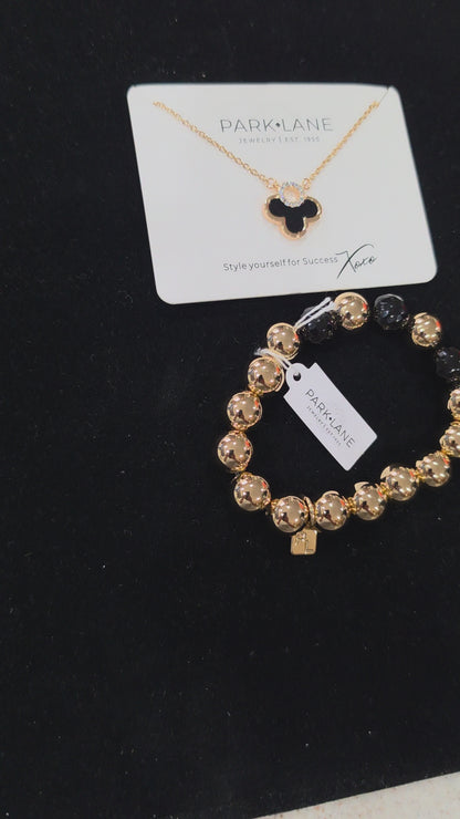 Park Lane Gold Black Clover Pendant Necklace + Studs