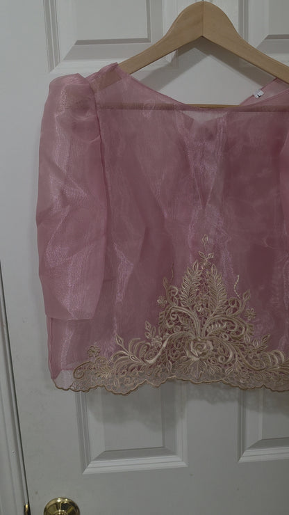Sheer Pink Filipiniana Bolero with Bow & Lace