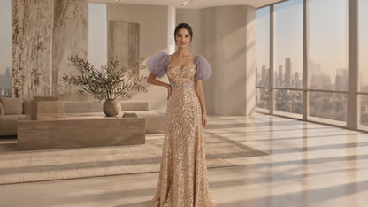 Gold Sequin Backless Bridesmaid & Evening Dress | Miss Ord | Size Large