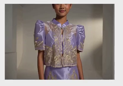Lavender Filipiniana Bolero with Terno Butterfly Sleeves and Gold Embroidery (Youth Size)