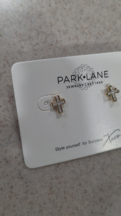 Park Lane Gold Crystal Cross Heart Stud Earrings