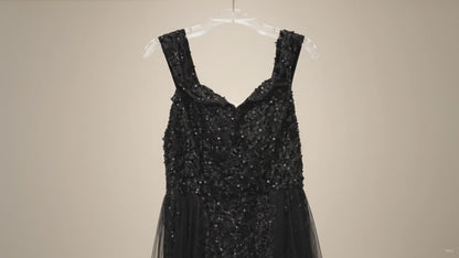 Women's Black Sequin Off Shoulder Maxi Dress, Sweetheart Bodycon Evening Gown with Tulle Overlay